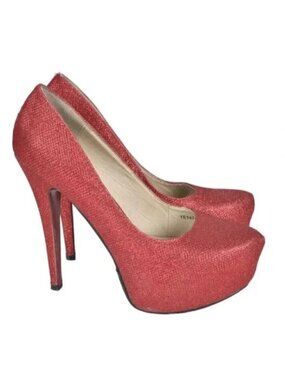 Brida Red Glitter Platform  Heels Stilettos Glitter Closed Toe Size 39